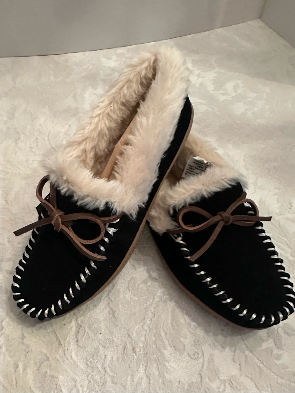J.Crew Black Suede Sherpa Lined Slippers NWT